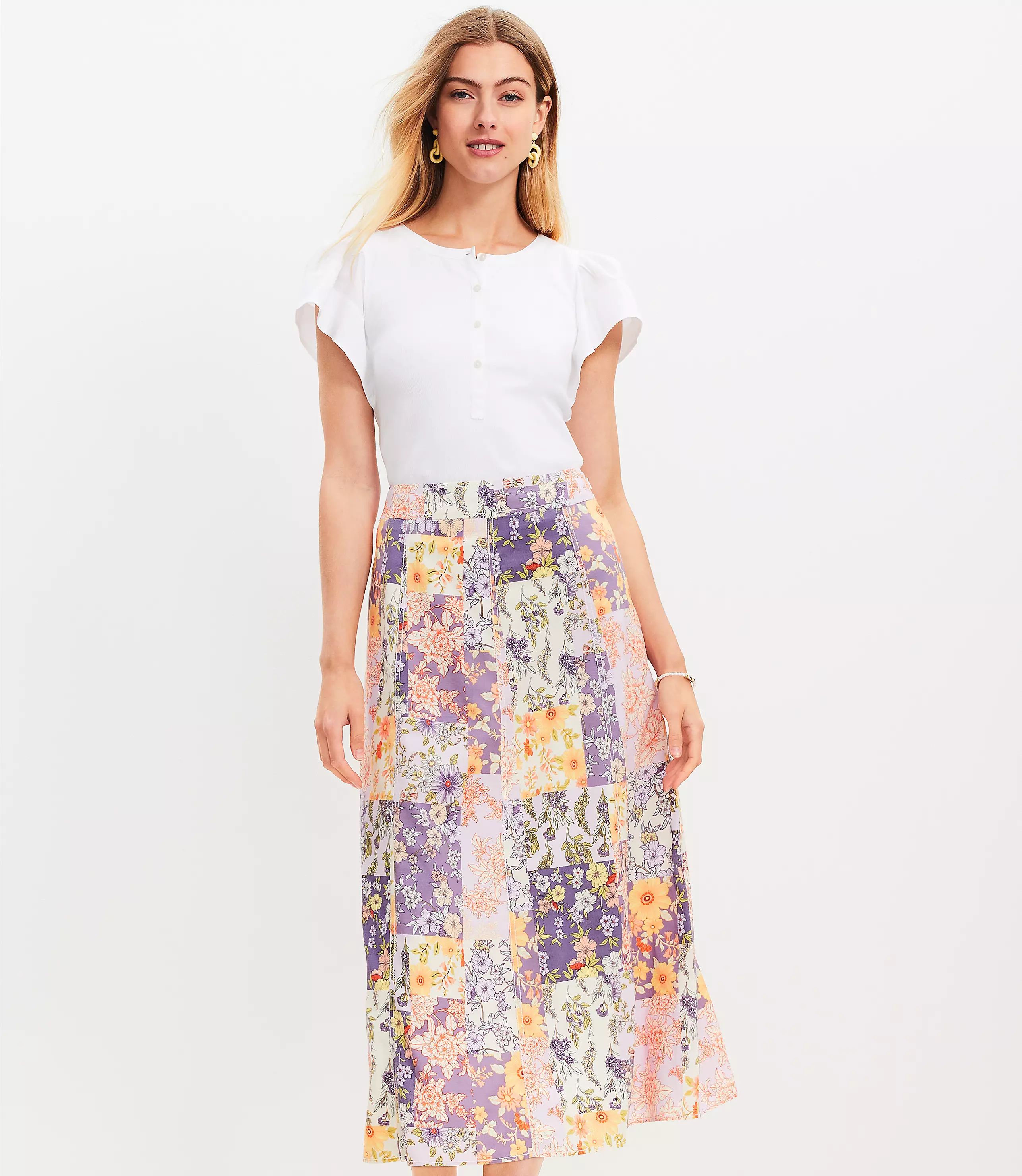 Floral Seamed Midi Skirt | LOFT
