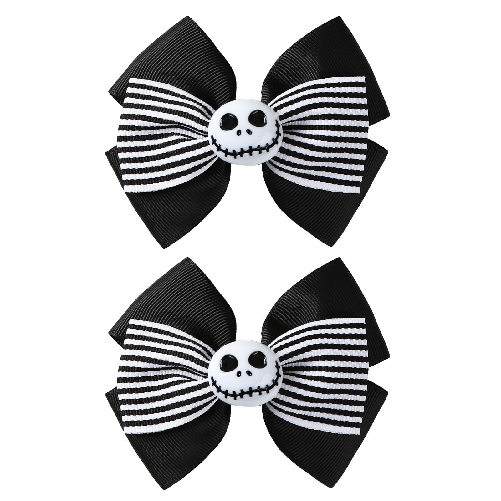 2Pcs Ghost Skull Hair Bows Black White Striped Ribbon Hair Clip Christmas Halloween Accessories P... | Amazon (US)
