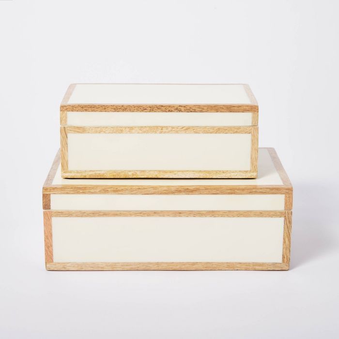8&#34; x 5&#34; Wood Edge Trim with Resin Inlay Decorative Box Ivory - Threshold&#8482; designed ... | Target