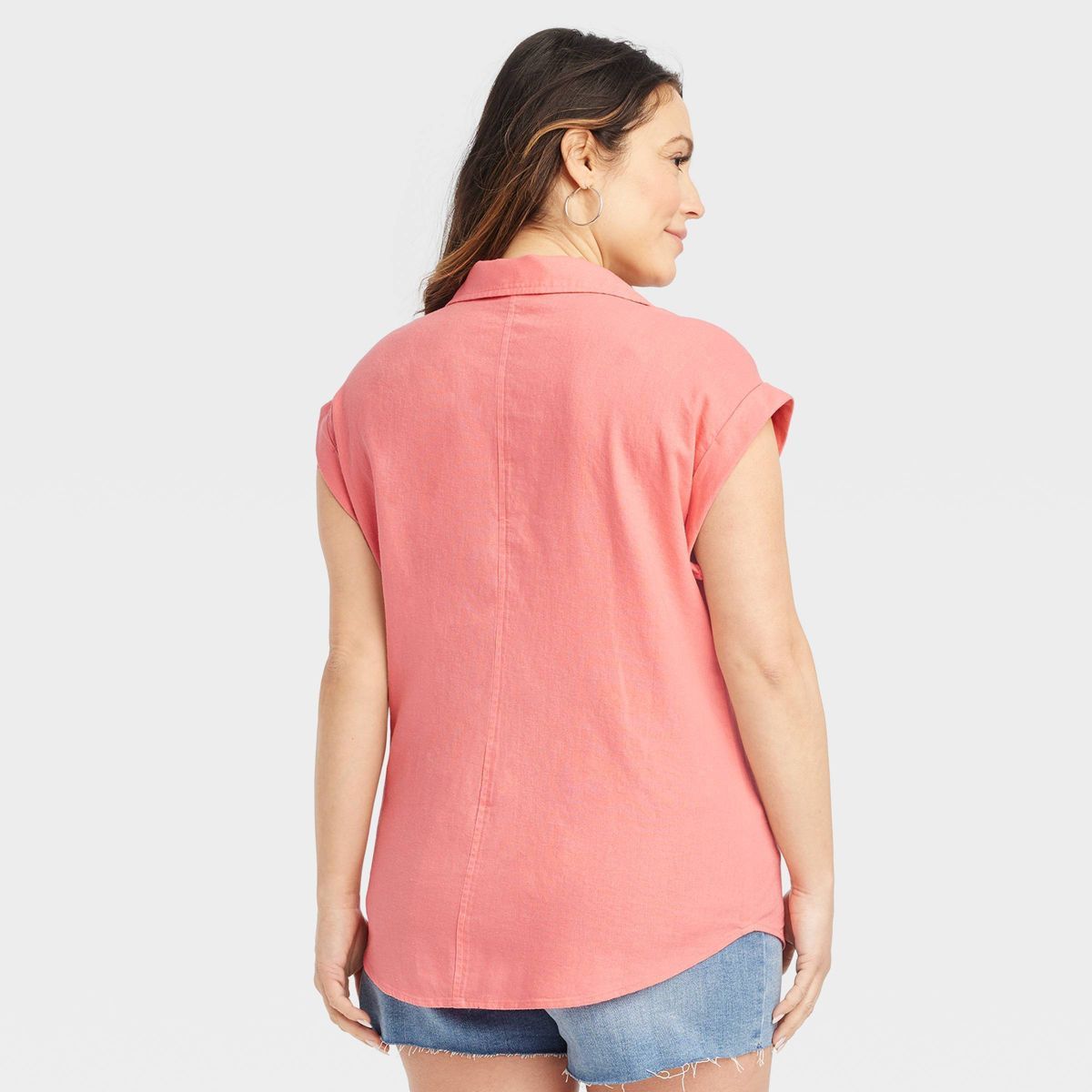 Short Sleeve Linen Button-Up Maternity Shirt - Isabel Maternity by Ingrid & Isabel™ Pink L | Target