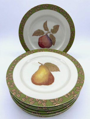 Set of 8 Crate & Barrel Golden Pear 8-1/4" Salad Plates Green Band Trim Fruit | eBay CA