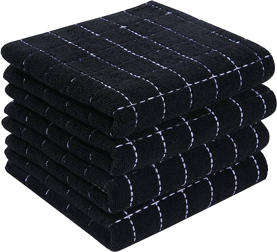 Homaxy 100% Cotton Terry Kitchen Towels(Black, 13 x 28 inches), Checkered Designed, Soft and Supe... | Amazon (US)