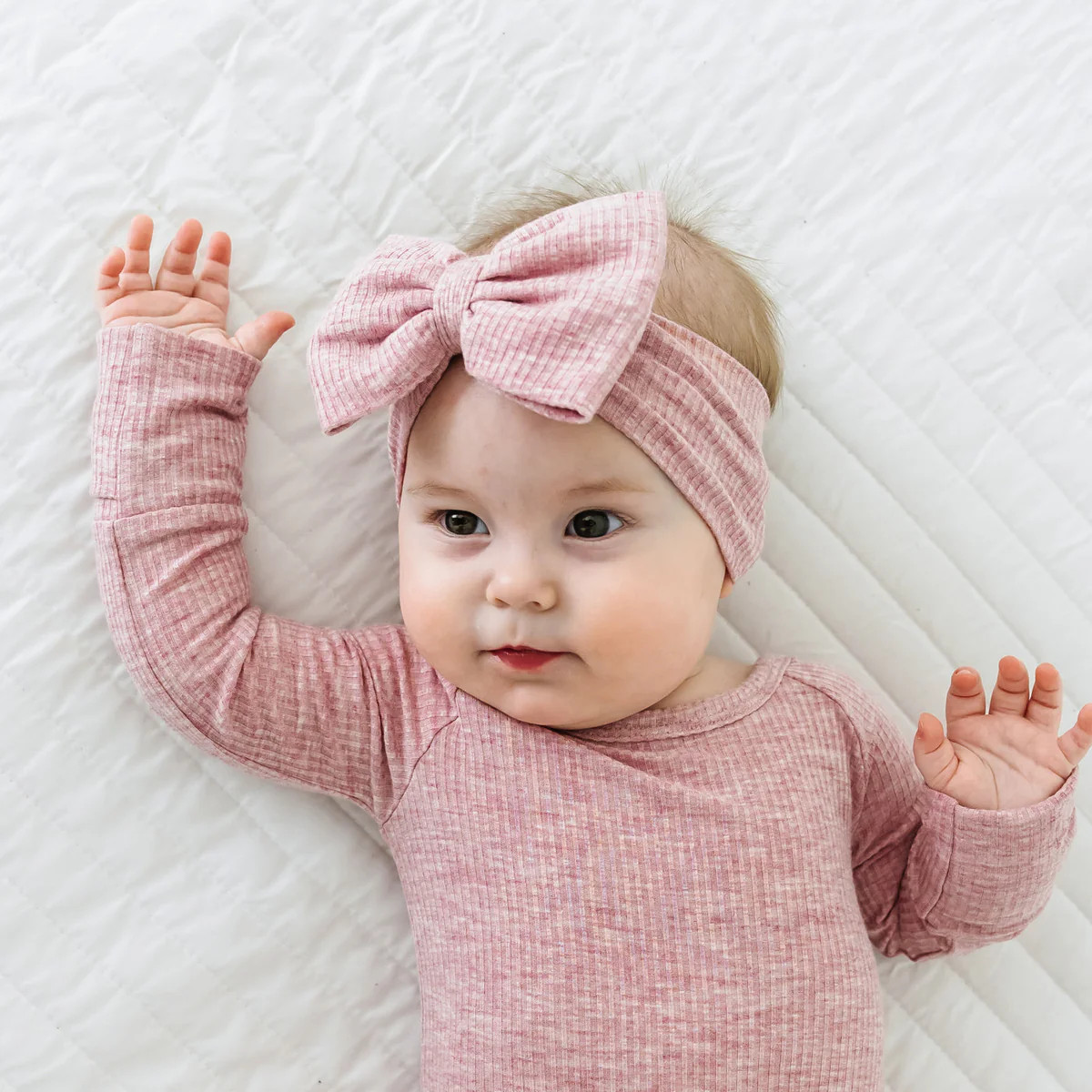 Heather Mauve Ribbed Luxe Bow Headband | Little Sleepies