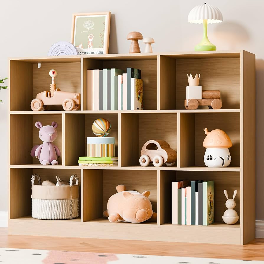 Cozy Castle Oak Bookshelf, 3-Tier Open Shelf Bookcase, 10 Cube Storage Organizer with Anti-Tilt D... | Amazon (US)