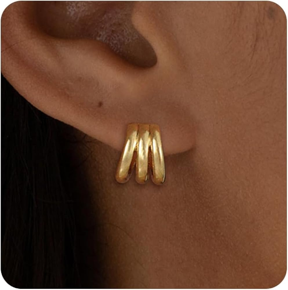 Gold Earrings for Women 14k Plated Gold Stud Chunky Statement Drop Dangle Hypoallergenic Trendy K... | Amazon (US)
