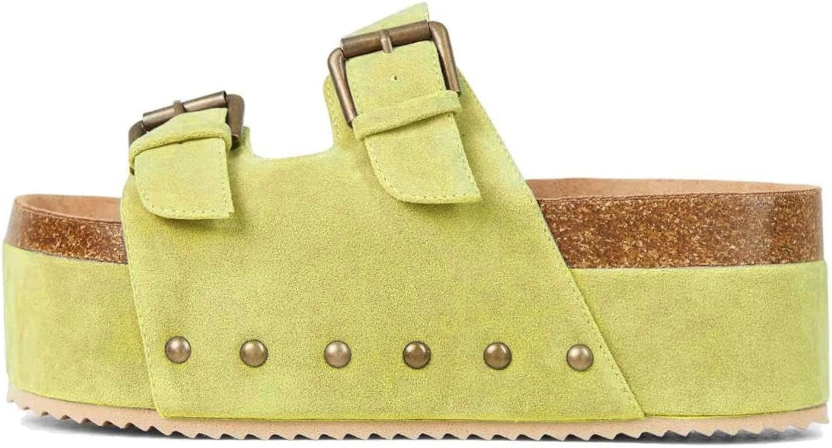 Women's Suede Platform Slippers Comfortable Cork Footbed Studded Flatform Sandals Adjustable Buck... | Amazon (US)