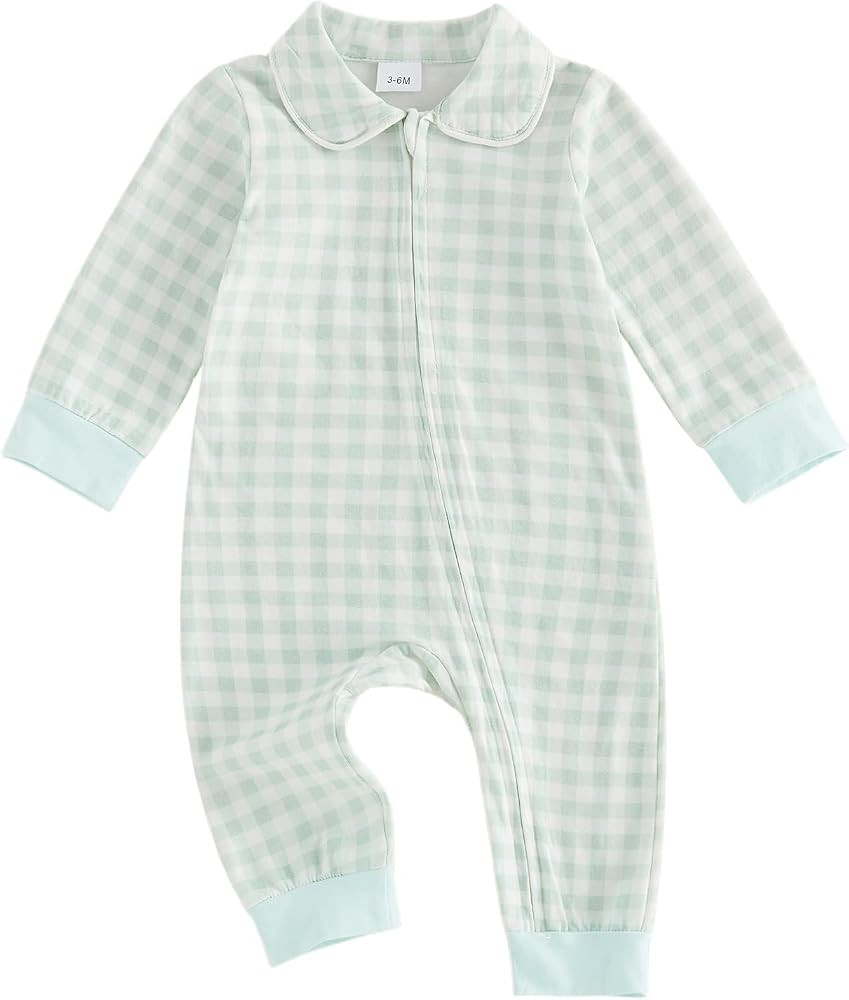 DSORVICD Newborn Baby Boys Girls Gingham Romper Long Sleeve Zipper Jumpsuit | Amazon (US)