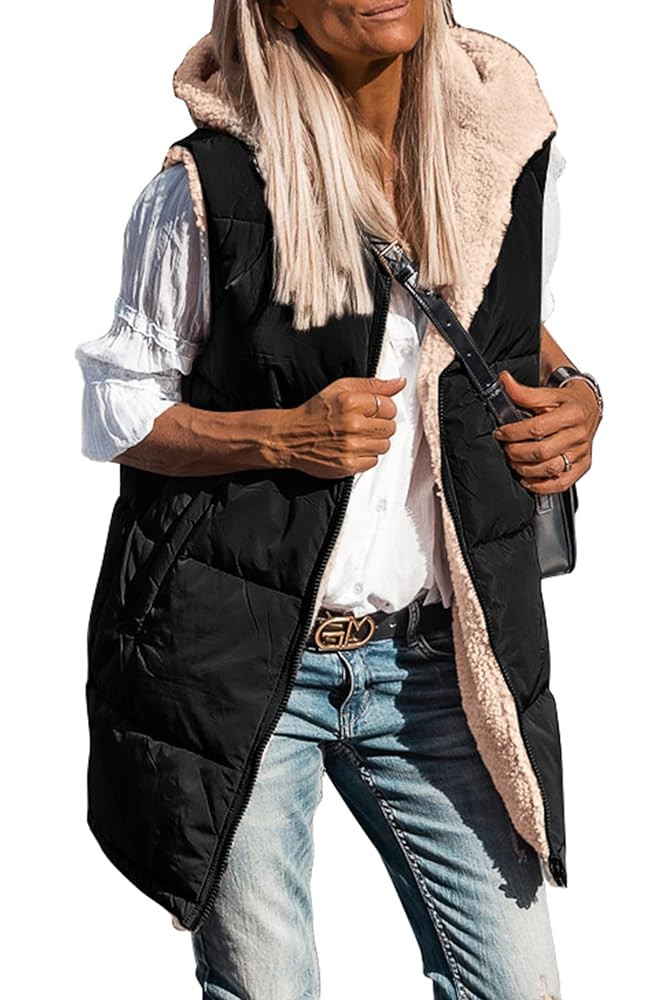 PRETTYGARDEN Womens 2025 Fall Reversible Vests Sleeveless Fleece Jacket Zip Up Hoodie Pockets Lon... | Amazon (US)