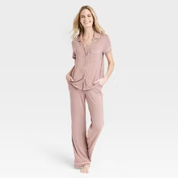 Women's Beautifully Soft Short Sleeve Notch Collar Top and Pants Pajama Set - Stars Above™ | Target