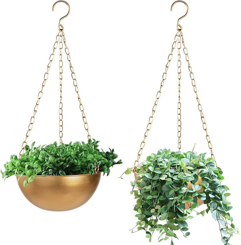 Large Gold Hanging Planter with Drainage, 10 inch Semi-Circle Hanging Plant Holder for Indoor Pla... | Amazon (US)