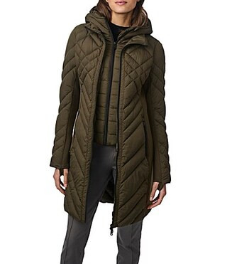 Bernardo Lattice Quilt Stand Collar Thumb Hole Cuff Sleeve Puffer Coat - M | Dillard's