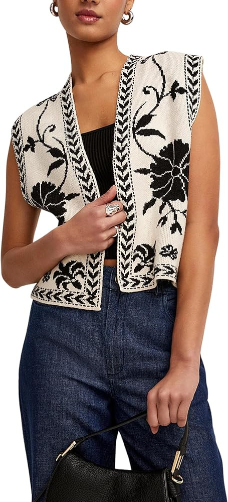 Esmeling Women’s Embroidered Sleeveless Sweater Vest Boho Elegant Floral Printing Knit Cardigan... | Amazon (US)