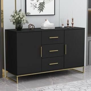 Black Storage Accent Cabinets with 3-Drawers and 2-Cabinets, Metal Legs Cupboard Floor-Standing S... | The Home Depot