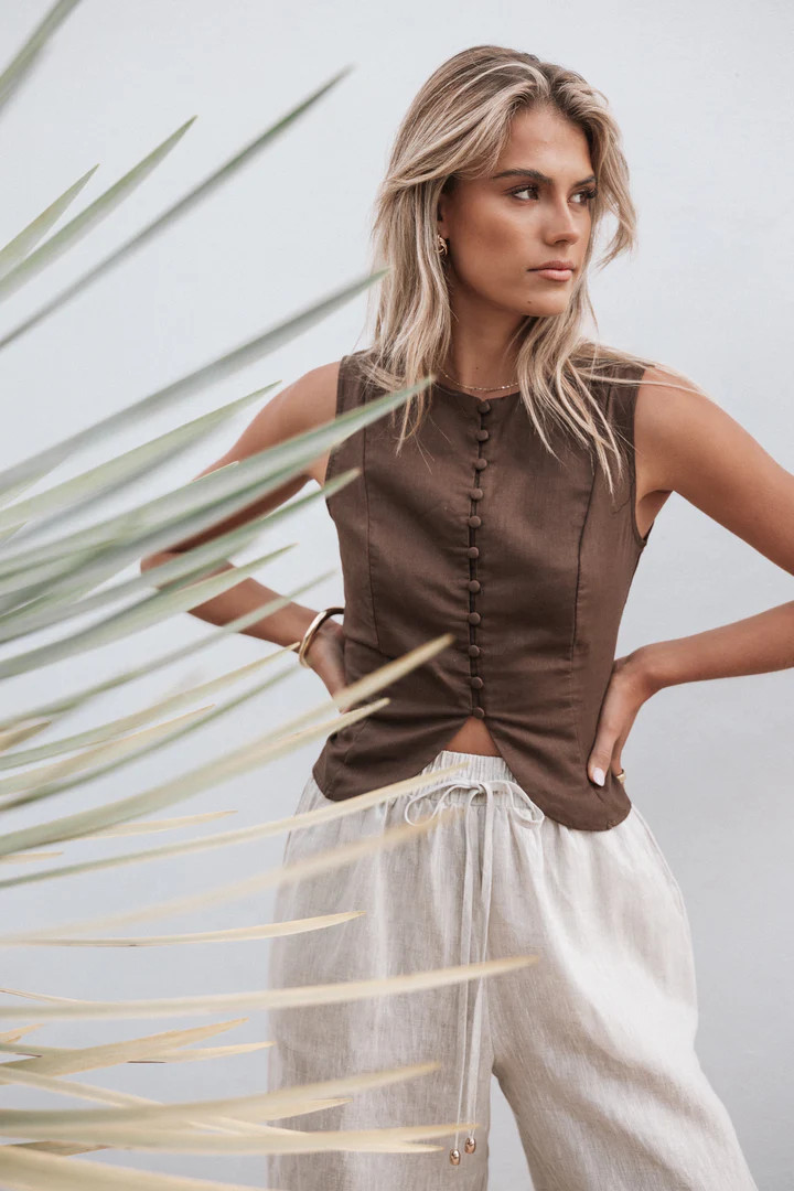 Daniella Linen Vest - Chocolate Brown | Petal & Pup (US)