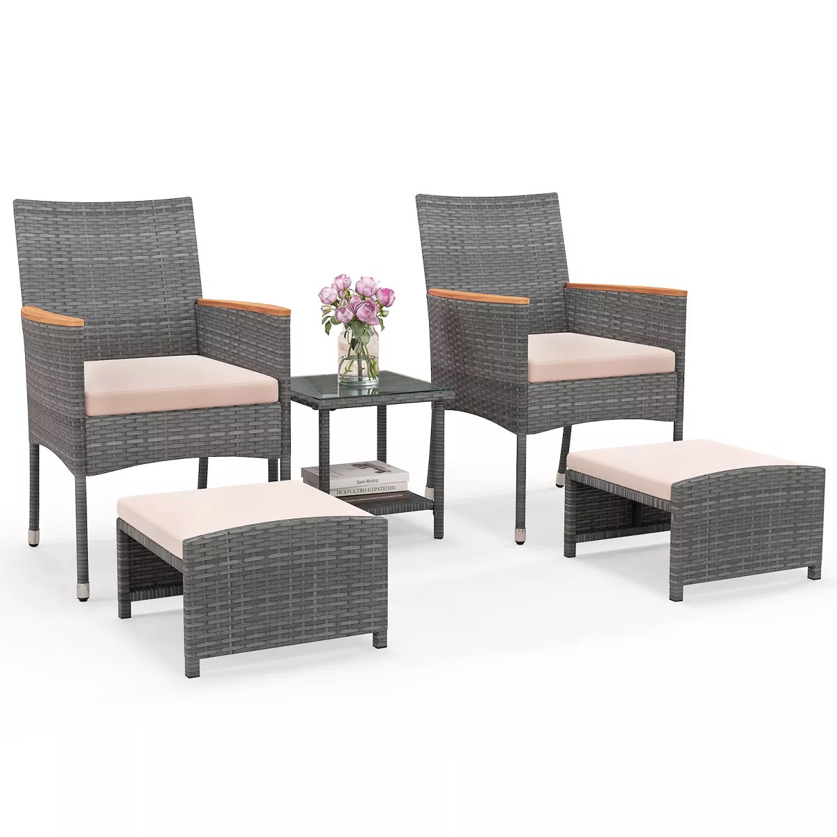 Tangkula 5 Pieces Wicker Patio Furniture Set PE Rattan Porch Chairs w/ Ottomans | Target