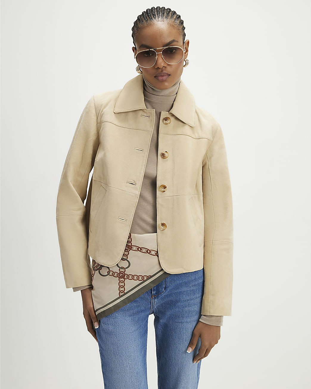 Beige Premium Suede Jacket | River Island UK & IE