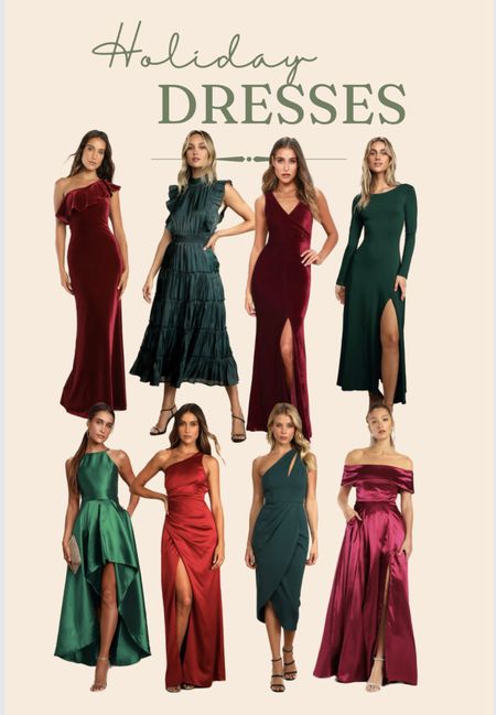 Red and green holiday dresses great for Christmas parties, wedding guest, etc. Maxi and midi dresses with varied necklines and materials. All under $100.

#LTKwedding #LTKHoliday #LTKunder100