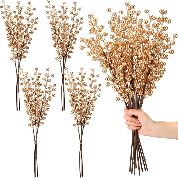 Yuxung 12 Pcs Christmas Berry Stems Berry Picks 20.5 Inch Artificial Christmas Picks Christmas Tr... | Amazon (US)