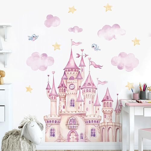 MagiMural Pink Princess Castle Wall Stickers Large Cloud Star Princess Castle Peel and Stick Wall Decals, Removable Art Wall Decor for Bedroom Living Room Apartment Office Home Interior Decoration | Amazon (US)