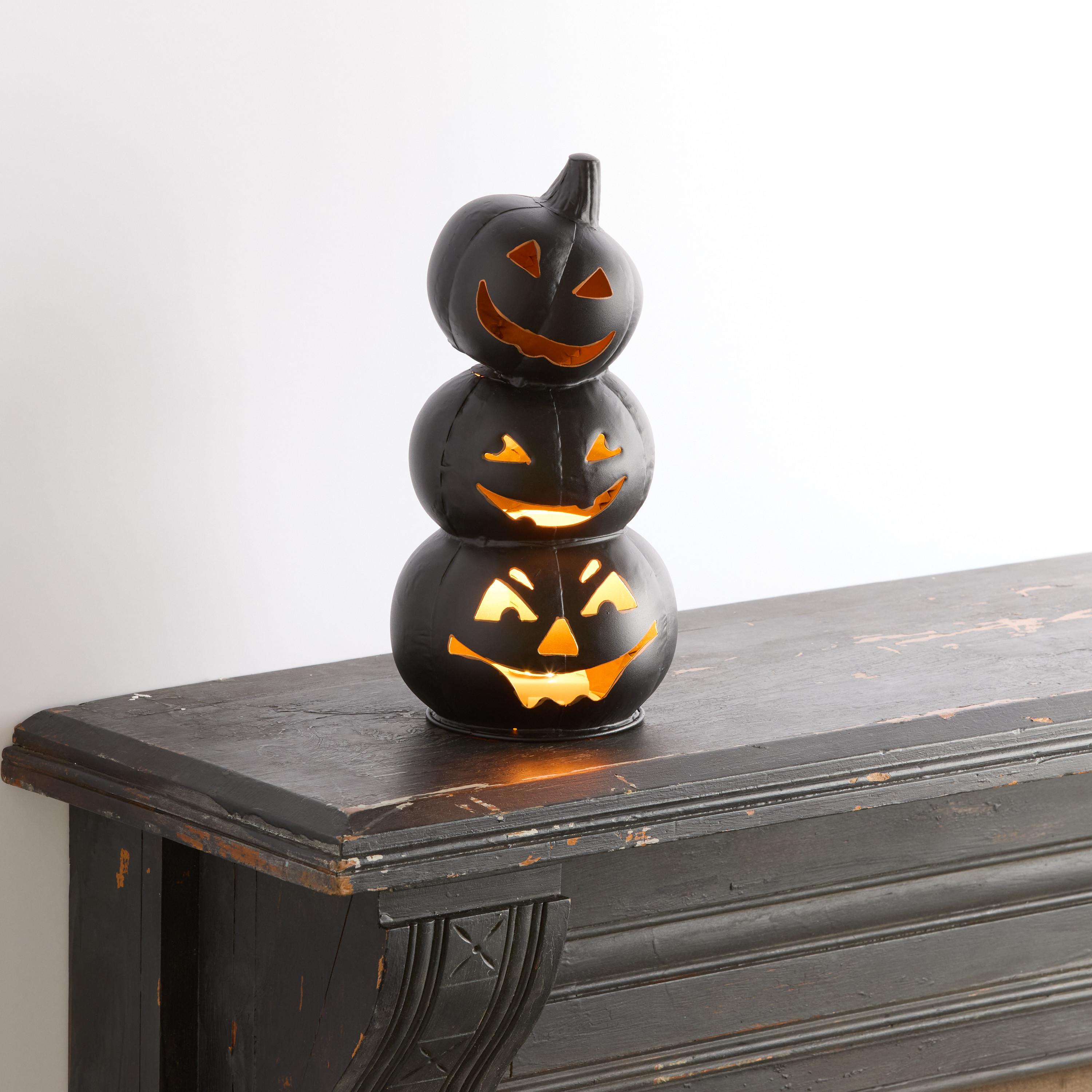 Black Metal Jack O' Lanterns Stack LED Light Up Decor | World Market