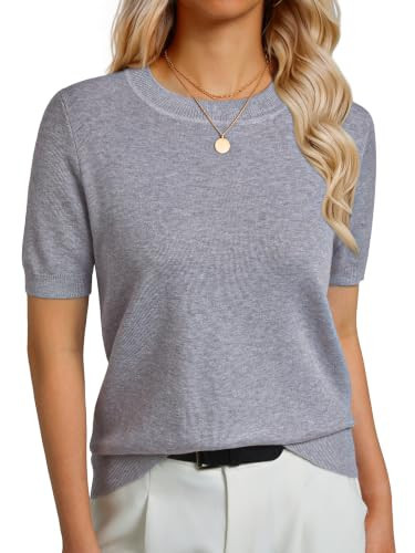 GKBK Women's Short Sleeve Knit Sweater Lightweight Pullover Gray | Amazon (US)