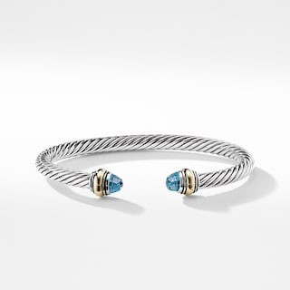 Cable Classic Bracelet with Blue Topaz and 14K Gold, 5mm | David Yurman