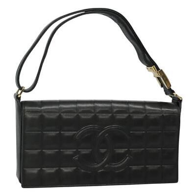 Authenticity GuaranteeCHANEL Choco Bar line Shoulder Bag Lamb Skin Black Gold CC Auth PP227 | eBay US