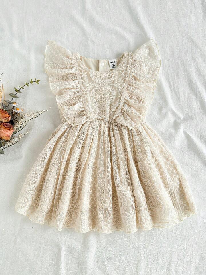 SHEIN Vintaside Kids Baby Girls' Soft Apricot Mesh Sleeveless Dress, Minimalist Style, Suitable For Festivals, Elegant Outings, And Cozy Home Wear, Spring/Summer | SHEIN