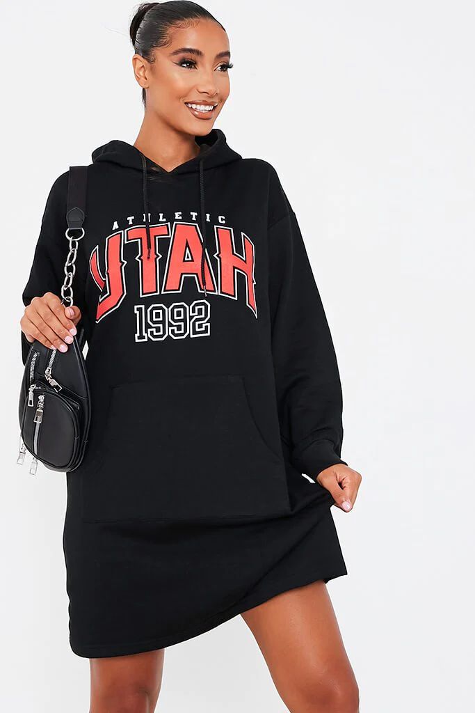 Black Oversized Utah Hoodie Sweater Dress | ISAWITFIRST