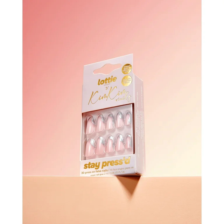 Lottie London x Kim Kim Press on Nail Set, Groovy Chrome, Rounded Almond Shape, Silver Tips, 30 F... | Walmart (US)
