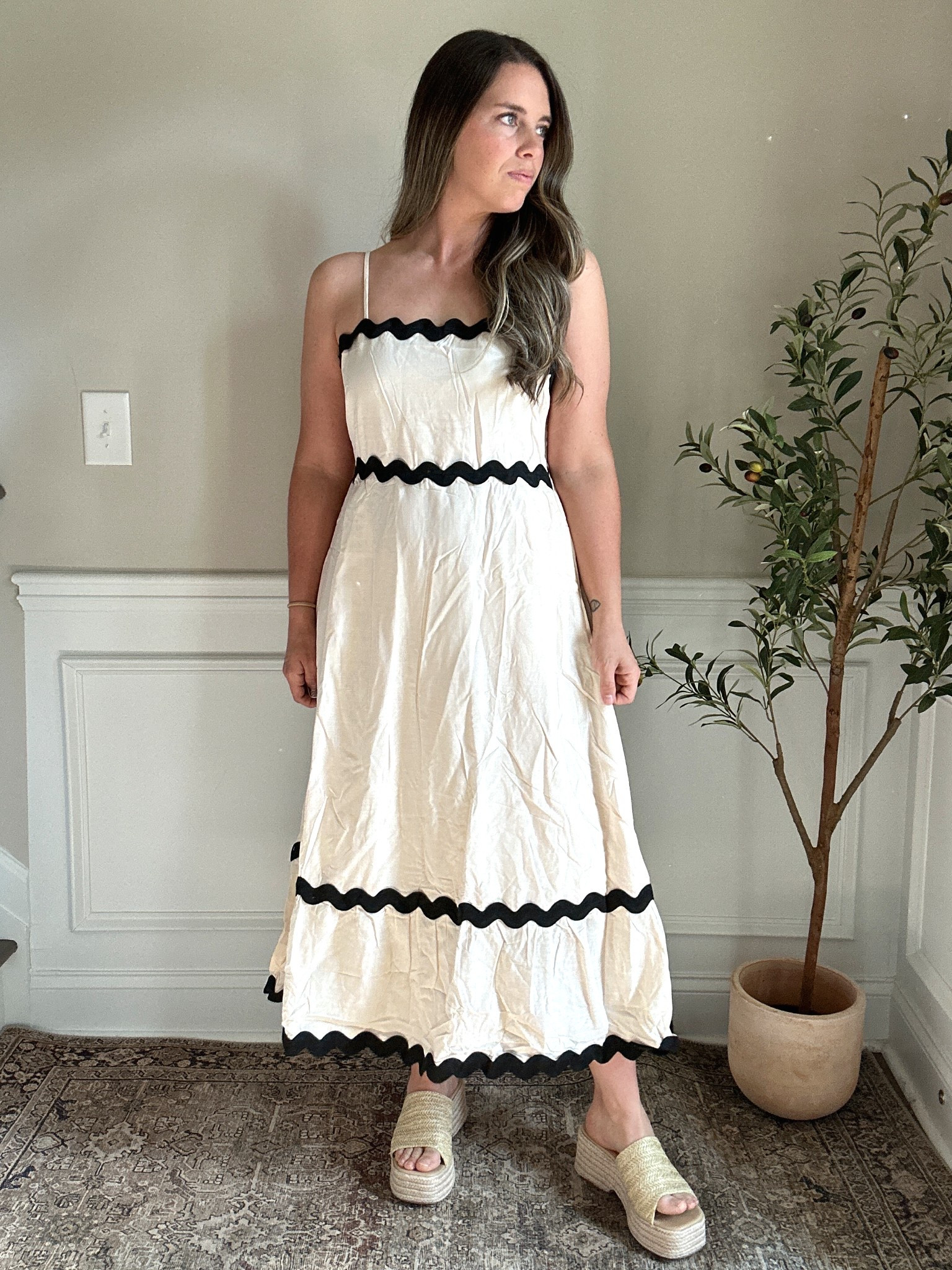 Love the simplicity of this one! 
The back is a smocked fabric to make for a nice fit! 
I love the scalloped details and this color combo! But tons of other colors available! 
Yes I needed to steam it but … use your imagination 😂
Sooo good for Summer! 

#LTKSeasonal #LTKStyleTip #LTKMidsize