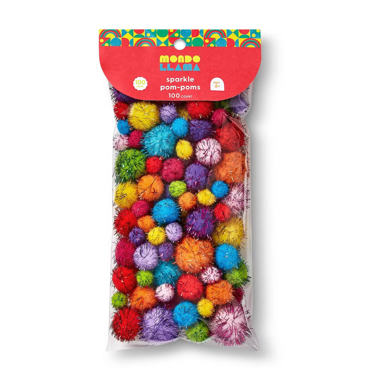 100ct Sparkle Pom-Poms - Mondo Llama™: Multicolor Craft Embellishments, PET & Polypropylene, Ag... | Target