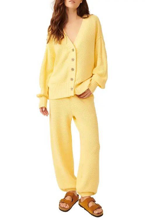 Free People Hailee Waffle Stitch Cardigan & Pants in Yellow Tansy at Nordstrom, Size X-Large | Nordstrom