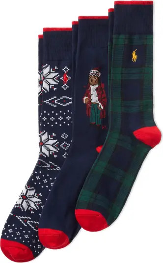 Artic Holiday Bear Assorted 3-Pack Cotton Blend Crew Socks Gift Box | Nordstrom