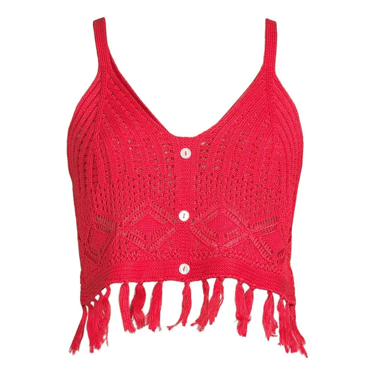 Madden NYC Juniors' Cropped Mixed Tank Top with Fringe | Walmart (US)