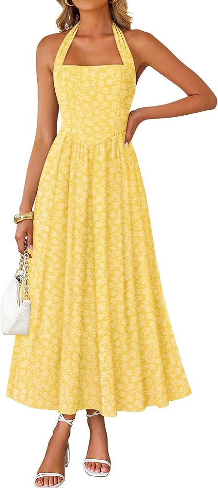 Amazon.com: ZESICA Women's Summer Sleeveless Floral Maxi Dresses 2026 Halter Neck Flowy A Line Fo... | Amazon (US)
