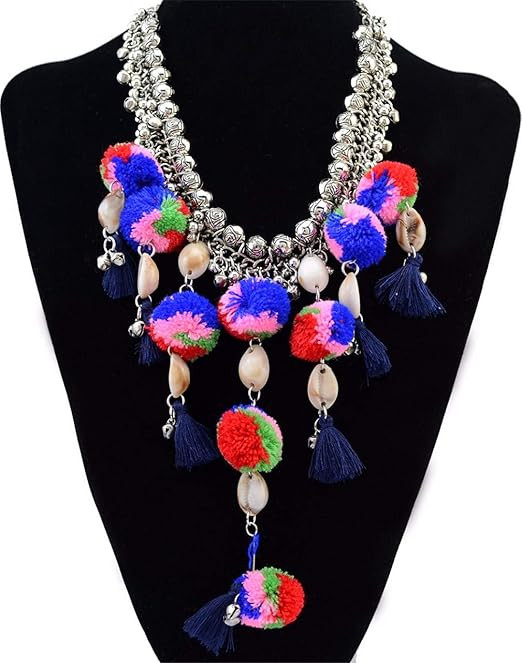 Ethnic Bohemian Tassel Shell Bib Pom Pom Statement Necklace Chokers African Tribal Bells Collier ... | Amazon (US)