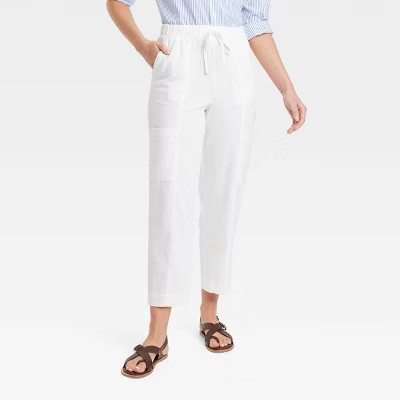 Women's High-Rise Pull-On Tapered Pants - Universal Thread™ White L Long | Target