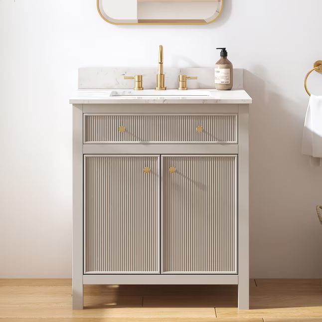 allen + roth Sandbanks 30-in Greige Undermount Single Sink Bathroom Vanity with White Engineered ... | Lowe's