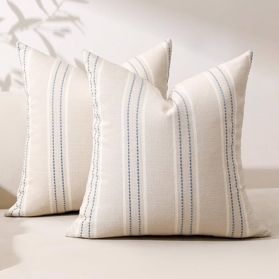 Hckot Throw Pillow Covers 22x22 Set of 2 Blue Pillow Covers Farmhouse Decorative Pillows Textured... | Amazon (US)