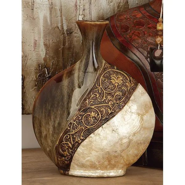 Brown and Cream Ceramic Capiz Shell Traditional Novelty Vase - On Sale - Overstock - 21533340 | Bed Bath & Beyond