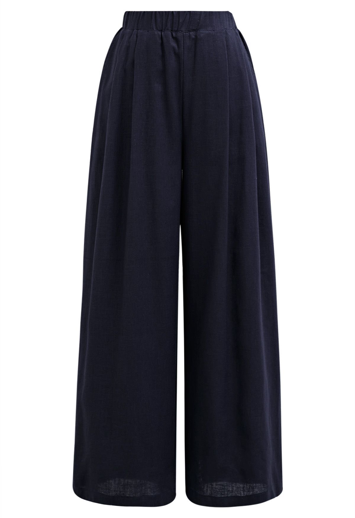 Side Pocket Wide-Leg Linen-Blend Pants in Navy | Chicwish