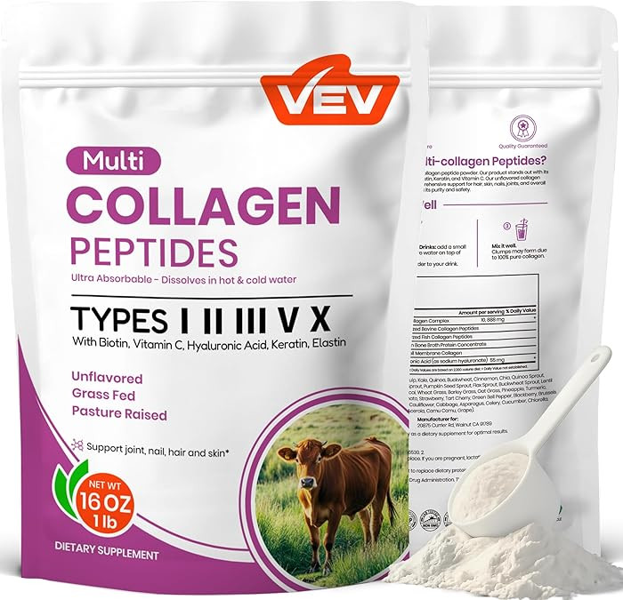 VEV Multi Collagen Peptides Powder, 16 oz (41 Servings) – Type I, II, III, V, X, Hydrolyzed Col... | Amazon (US)