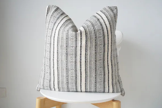 White Cream Black Striped Pillow Cover | Etsy (US)