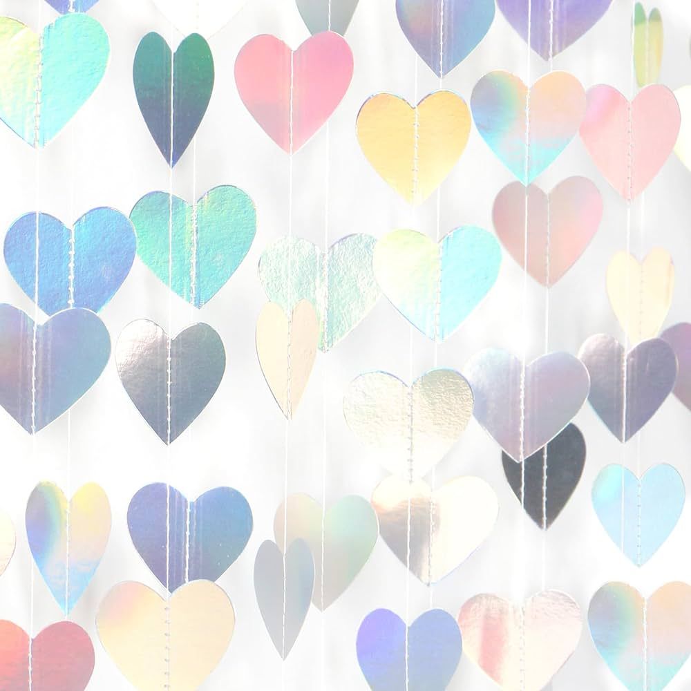 Iridescent Disco-Holographic Party-Decorations Love-Heart Garland - 52Ft Wedding Hanging Decorati... | Amazon (US)