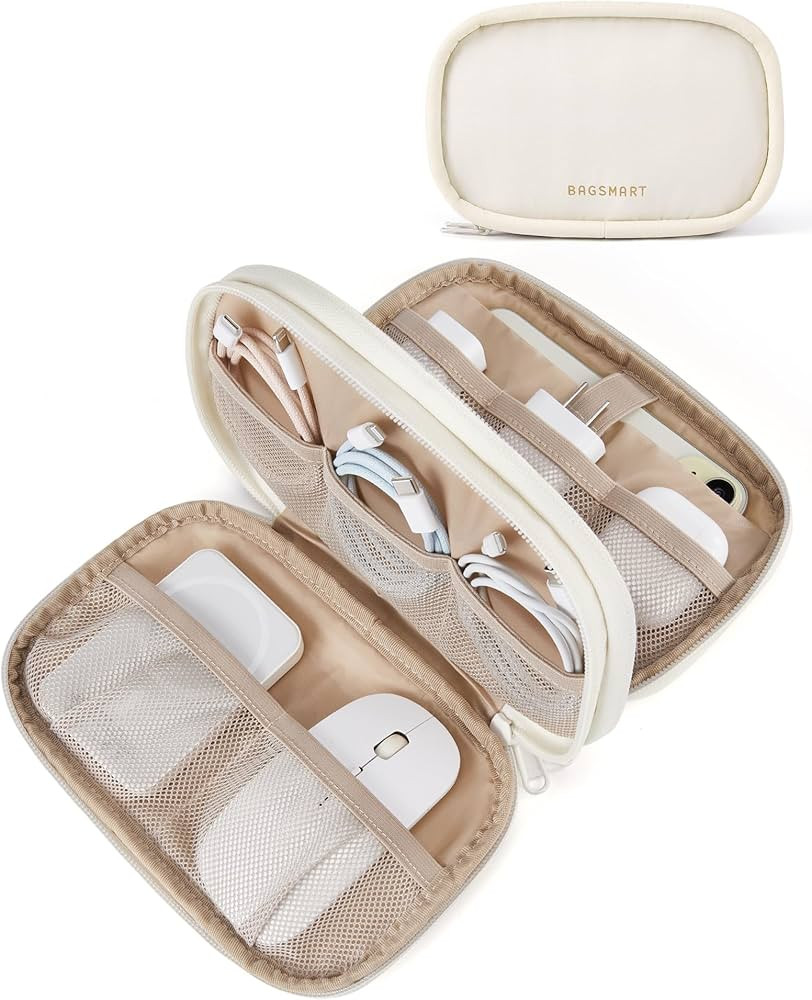BAGSMART Electronics Organizer Travel Case, Cord Organizer for Women, Travel Cable Bag (Beige) | Amazon (US)