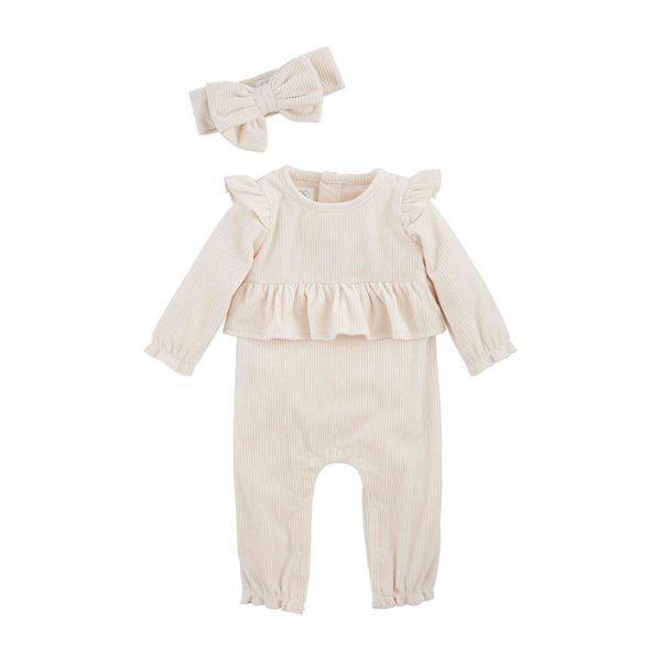 Cream velour baby bodysuit set | Mud Pie