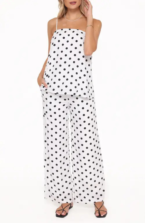 Petal & Pup Kristy Polka Dot Tank & Wide Leg Pants Set in White/black Polka Dot at Nordstrom, Size Small | Nordstrom