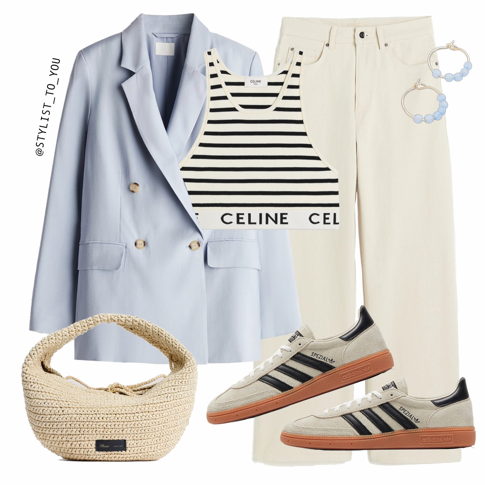 Springtime chic with a splash of sky blue – elevating your wardrobe one blazer at a time! 🌸💙

Styling a Celine black and white bretton stripe racer crop vest tank top with an oversize pale light sky blue blazer jacket, Bum coverer, ecru beige cream wide straight leg jeans, beige adidas spezial trainers sneakers and a luxury designer raffia natural straw top handle bag, effortless style, accessories, easy outfit, capsule wardrobe, casual look, spring outfit, H&M, everyday style, chic style, modern look, timeless fashion, comfortable stylish outfit, simplicity, smart casual, relaxed look, neutral colours, Spring Style, Fashion Inspiration, Outfit Ideas, Work Wear, Office Outfits, Casual Outfits, Virtual Stylist, Styling Tips, How to Wear, Wardrobe Inspo, Fashion Trends, Chic Outfit, Elegant Style, Capsule Closet, Everyday Look, Style Daily, Minimalist, What to Wear, Street Style, Cute Outfits, Comfy and Stylish, Neutral Style, Trending Now, Versatile Outfit Ideas, Everyday Outfits, Comfortable and stylish, Chic Trends, Spring Fashion

#LTKspring #LTKuk #LTKluxury