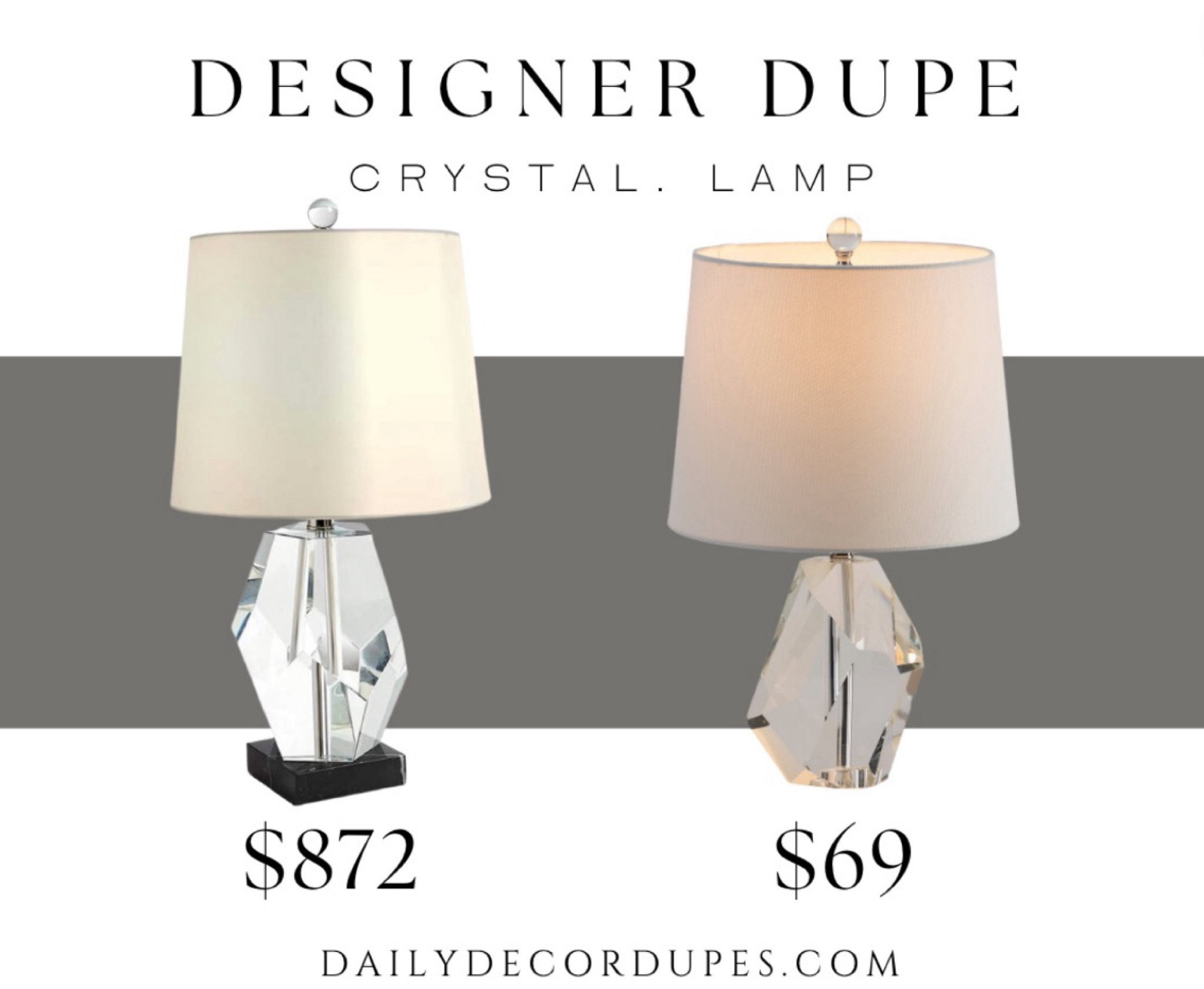 Crystal lamp dupe - crystal geometric table lamp Lamps Plus designer dupes. Accent lamp gold acrylic glass crystal base with wide linen drum shade. Dupe dupes more affordable option find replica copy cat similar look for less budget friendly affordable cheap cheaper beautiful pretty. Clearance sale coupon code discount code promo code lookalike look a like Inspo inspiration inspired by idea ideas Love dupes like these? I share multiple every day in my FB group “DAILY DECOR DUPES”



#LTKFindsUnder100 #LTKHome #LTKSaleAlert